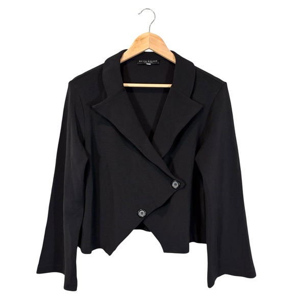 Bryn Walker Black Cropped Jacket Crossover Button Front Long Sleeve Lagenlook, S - Picture 1 of 15